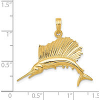 14K Yellow Gold Polished Sailfish Pendant - 29mm Length by Oro Pregiato