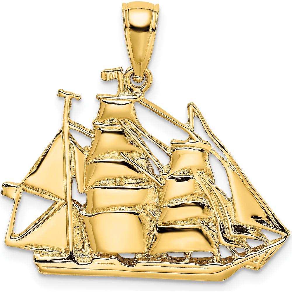 14K Yellow Gold Polished Sailing Ship Pendant Charm by Oro Pregiato