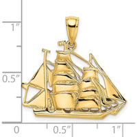 14K Yellow Gold Polished Sailing Ship Pendant Charm by Oro Pregiato
