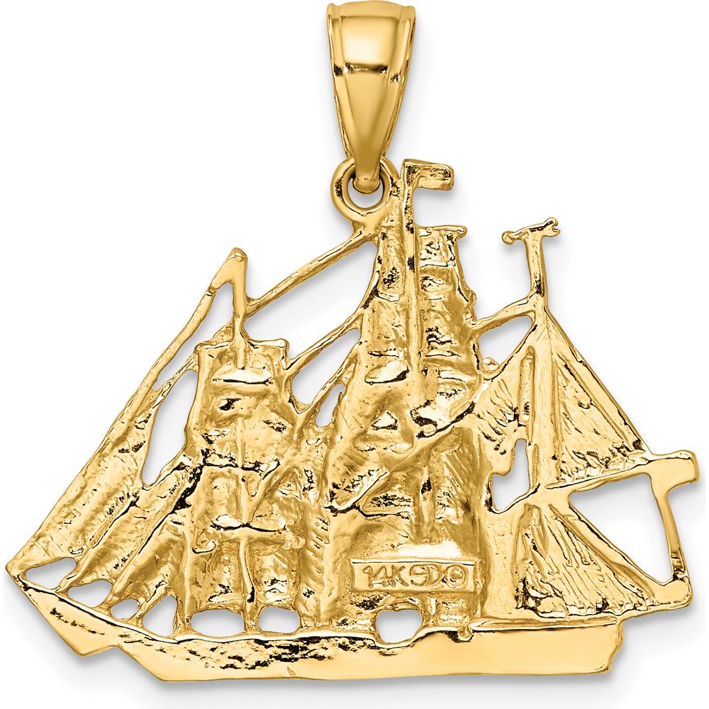 14K Yellow Gold Polished Sailing Ship Pendant Charm by Oro Pregiato