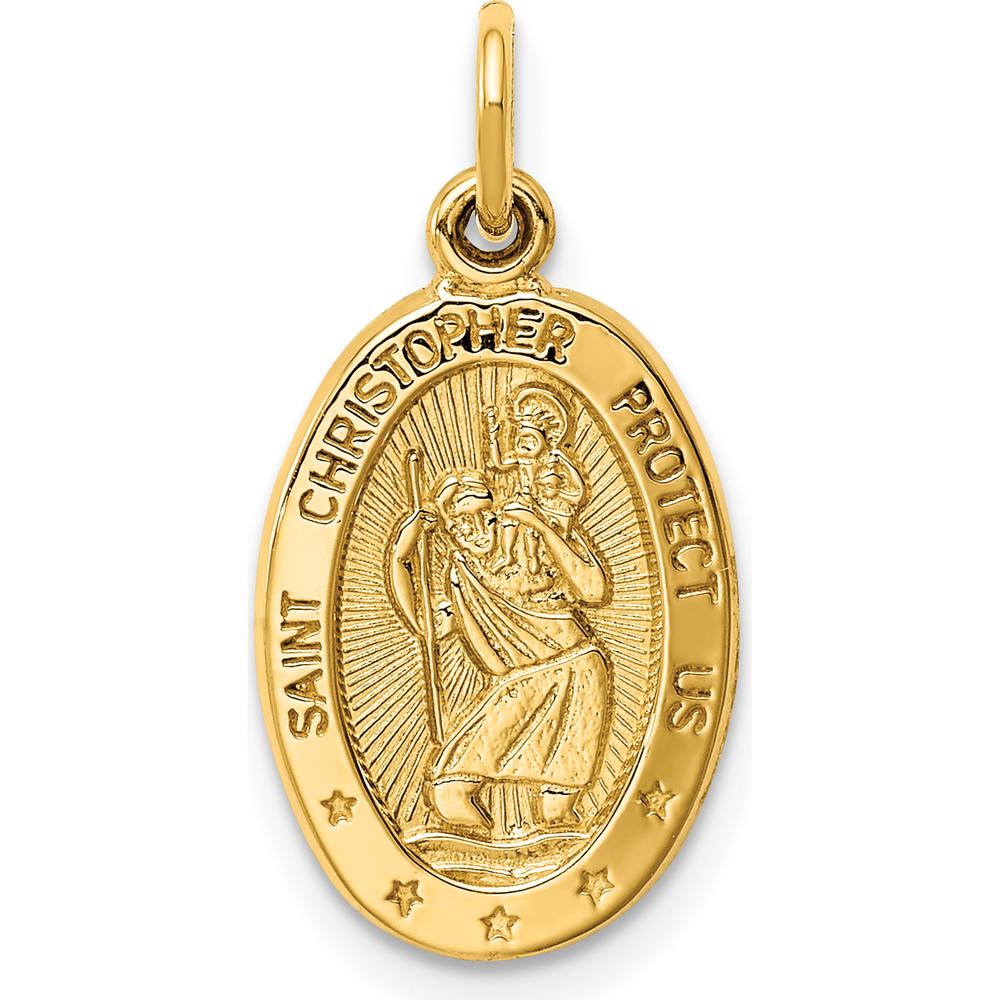 14K Yellow Gold Polished Saint Christopher Medal Oval Charm - 21.75mm x 11mm by Oro Pregiato