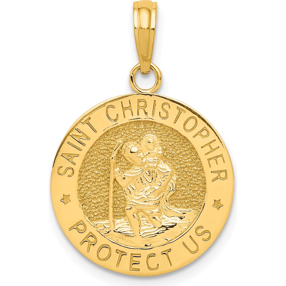 14K Yellow Gold Polished Saint Christopher Medal Pendant - 26mm Length by Oro Pregiato