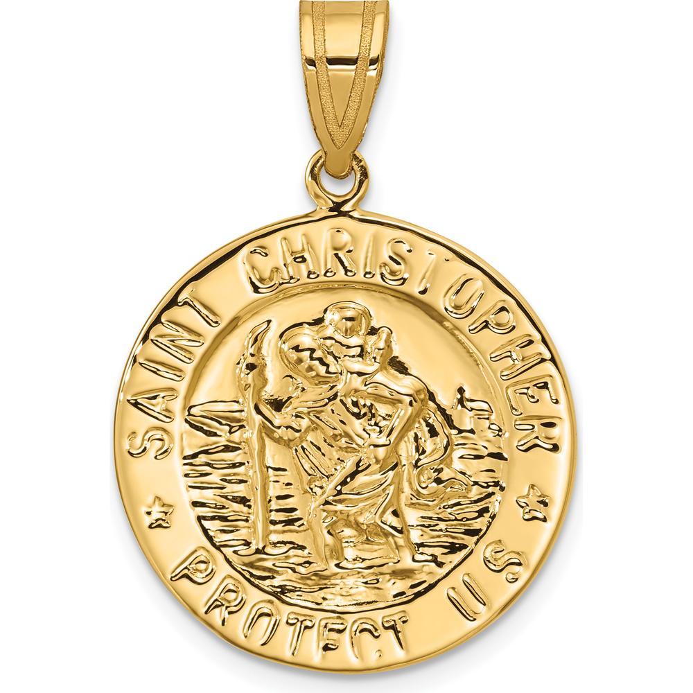 14K Yellow Gold Polished Saint Christopher Medal Pendant - 34.2mm Total Length by Oro Pregiato