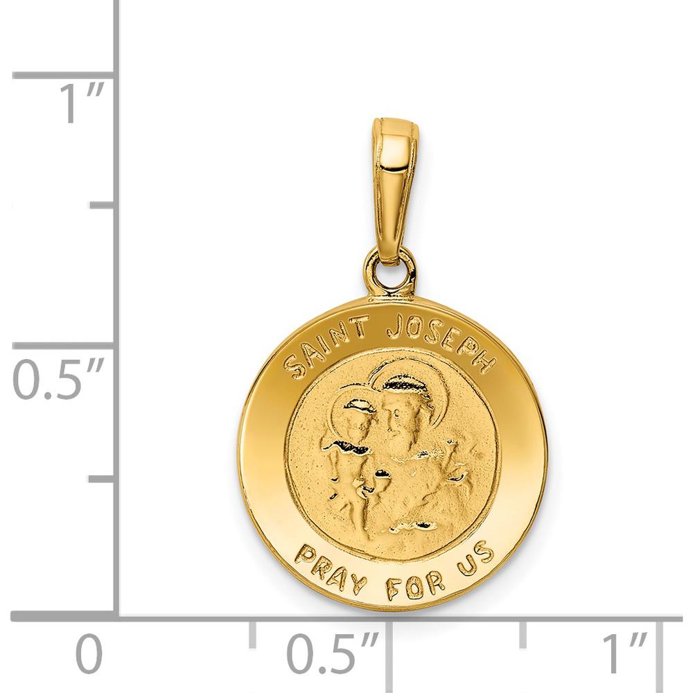14K Yellow Gold Polished Saint Joseph Medal Round Charm - Faith Pendant by Oro Pregiato