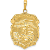 14K Yellow Gold Polished Saint Michael Protect Us Medal Badge Pendant - 34.85mm Length by Oro Pregiato