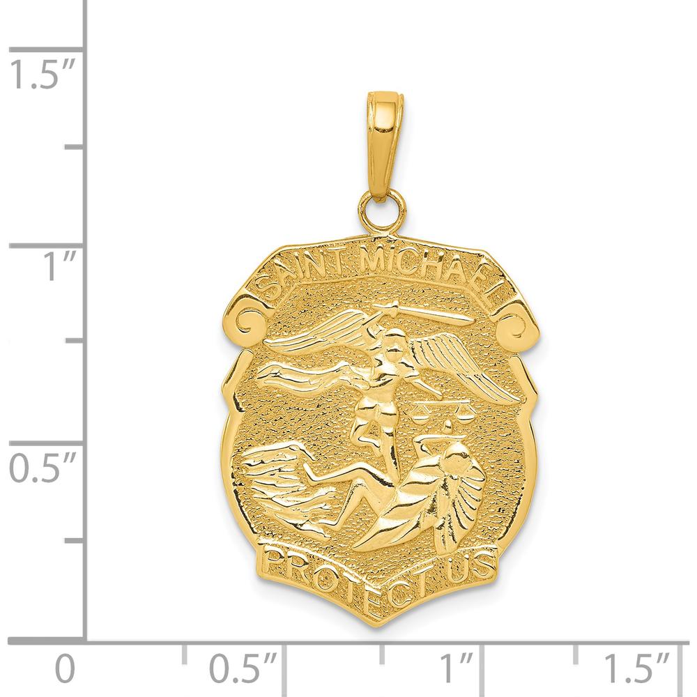 14K Yellow Gold Polished Saint Michael Protect Us Medal Badge Pendant - 34.85mm Length by Oro Pregiato