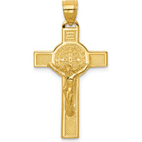 14K Yellow Gold Polished San Benito 2-Sided Crucifix Pendant with Textured Finish by Oro Pregiato