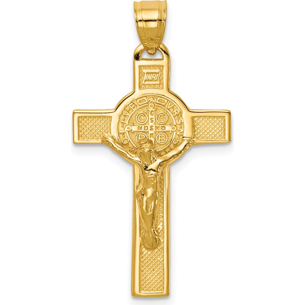 14K Yellow Gold Polished San Benito 2-Sided Crucifix Pendant with Textured Finish by Oro Pregiato