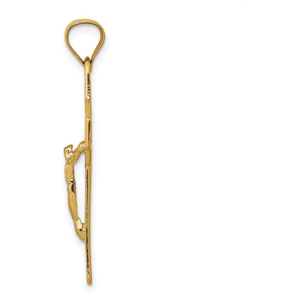 14K Yellow Gold Polished San Benito 2-Sided Crucifix Pendant with Textured Finish by Oro Pregiato