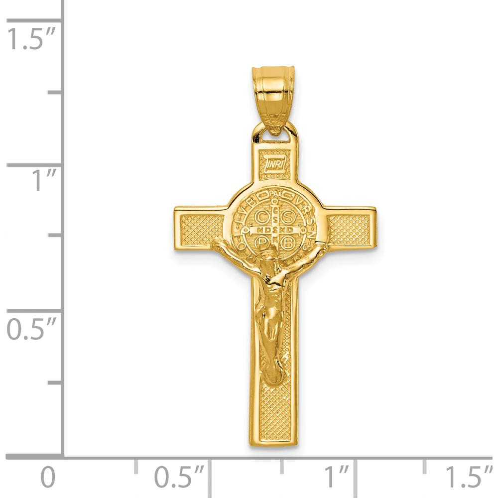 14K Yellow Gold Polished San Benito 2-Sided Crucifix Pendant with Textured Finish by Oro Pregiato
