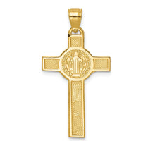 14K Yellow Gold Polished San Benito 2-Sided Crucifix Pendant with Textured Finish by Oro Pregiato