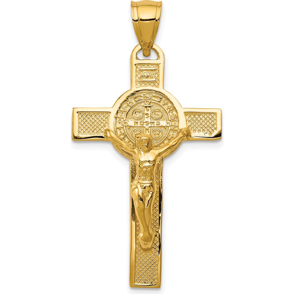 14K Yellow Gold Polished San Benito Reversible Crucifix Pendant - 42.75mm Length by Oro Pregiato