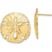 14K Yellow Gold Polished Sand Dollar Button Earrings - 19.8mm by 0