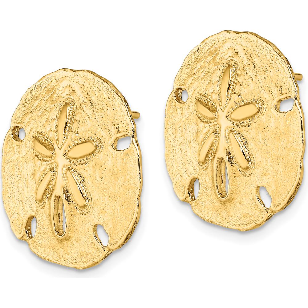 14K Yellow Gold Polished Sand Dollar Button Earrings - 19.8mm by 0