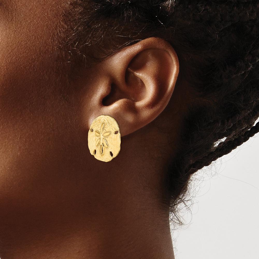 14K Yellow Gold Polished Sand Dollar Button Earrings - 19.8mm by 0
