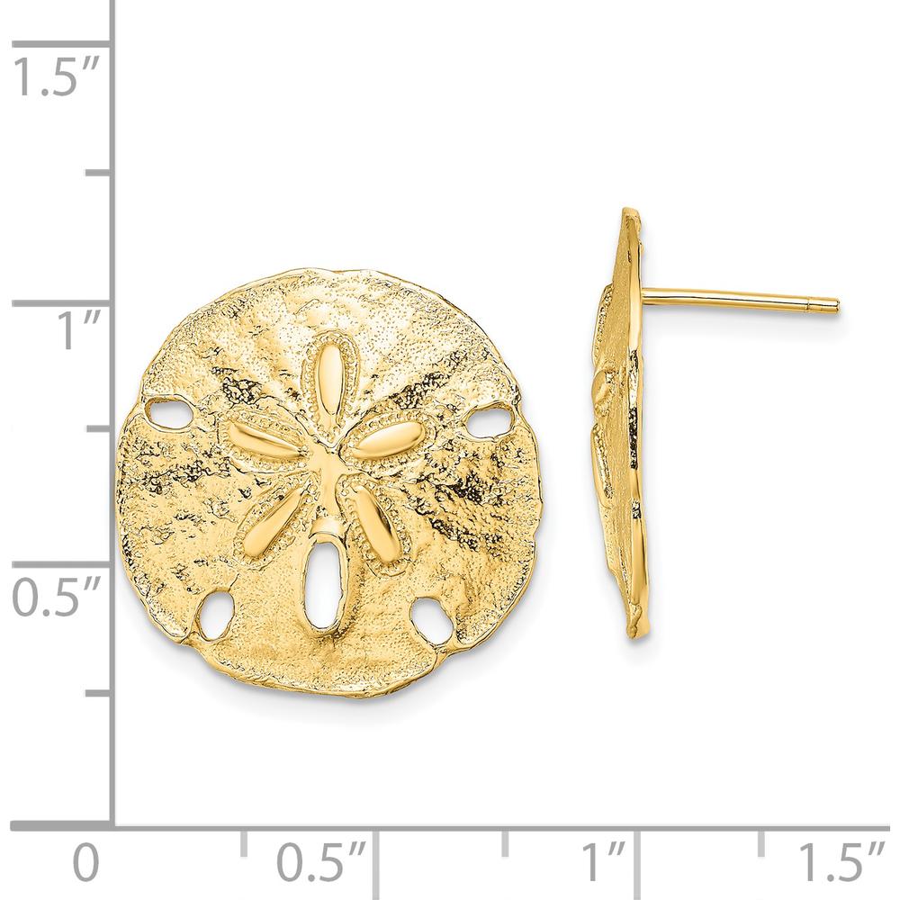 14K Yellow Gold Polished Sand Dollar Button Earrings - 19.8mm by 0