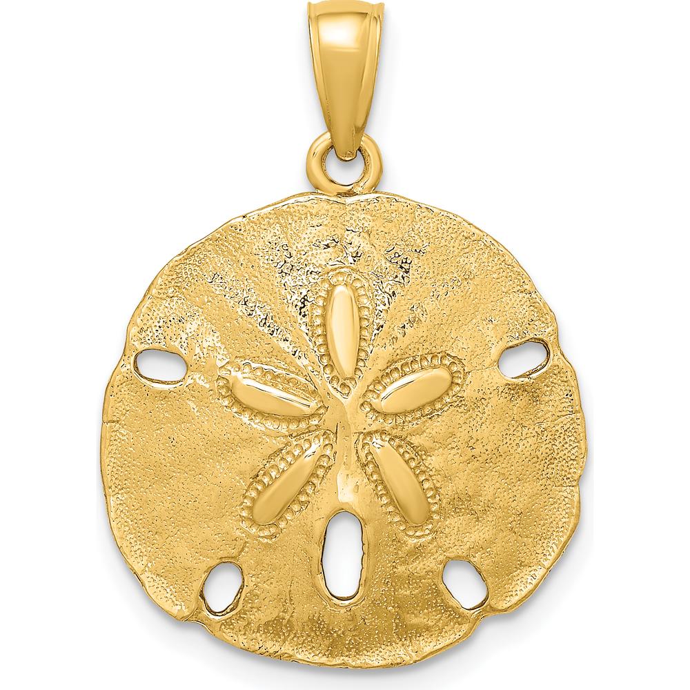 14K Yellow Gold Polished Sand Dollar Charm Pendant - 27mm Length by Oro Pregiato