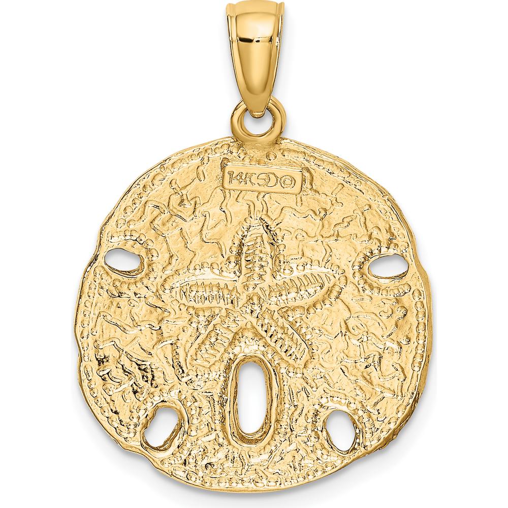 14K Yellow Gold Polished Sand Dollar Charm Pendant - 27mm Length by Oro Pregiato