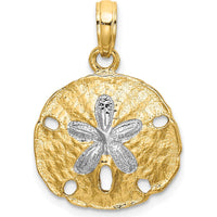14K Yellow Gold Polished Sand Dollar Charm with Rhodium Accent - 24mm Length by Oro Pregiato