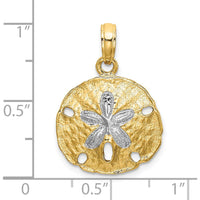 14K Yellow Gold Polished Sand Dollar Charm with Rhodium Accent - 24mm Length by Oro Pregiato