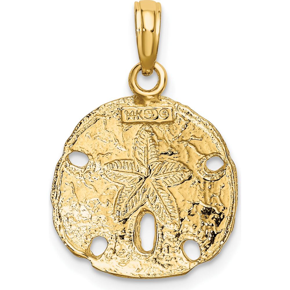 14K Yellow Gold Polished Sand Dollar Charm with Rhodium Accent - 24mm Length by Oro Pregiato