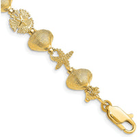 14K Yellow Gold Polished Sand Dollar, Clam Shell, and Starfish Bracelet - 7.25" by Oro Pregiato