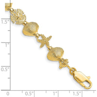 14K Yellow Gold Polished Sand Dollar, Clam Shell, and Starfish Bracelet - 7.25" by Oro Pregiato