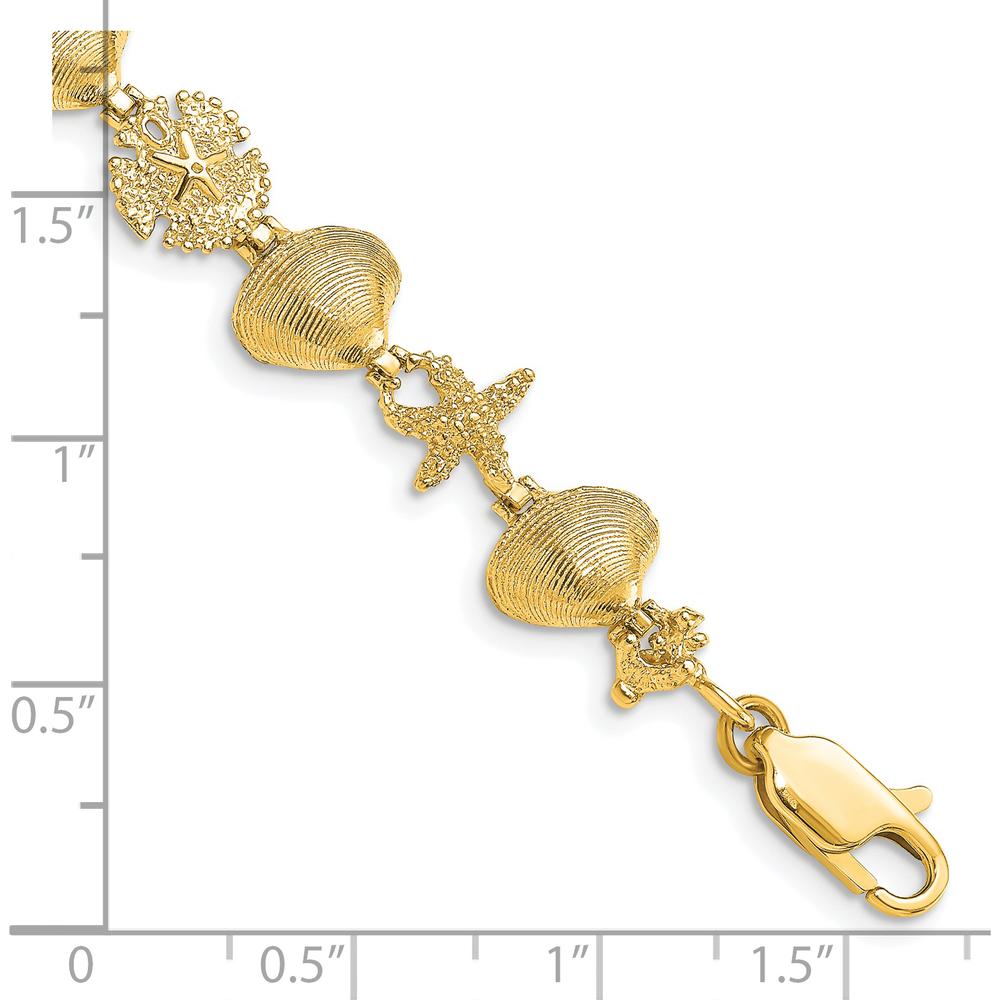 14K Yellow Gold Polished Sand Dollar, Clam Shell, and Starfish Bracelet - 7.25" by Oro Pregiato