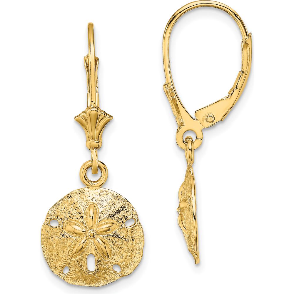 14K Yellow Gold Polished Sand Dollar Leverback Drop Earrings by 0