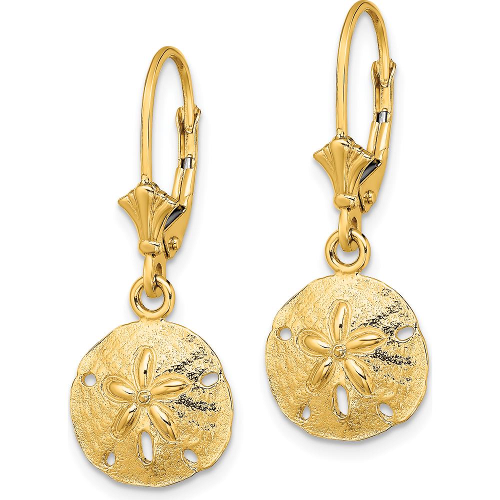 14K Yellow Gold Polished Sand Dollar Leverback Drop Earrings by 0