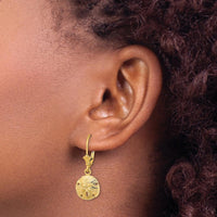 14K Yellow Gold Polished Sand Dollar Leverback Drop Earrings by 0