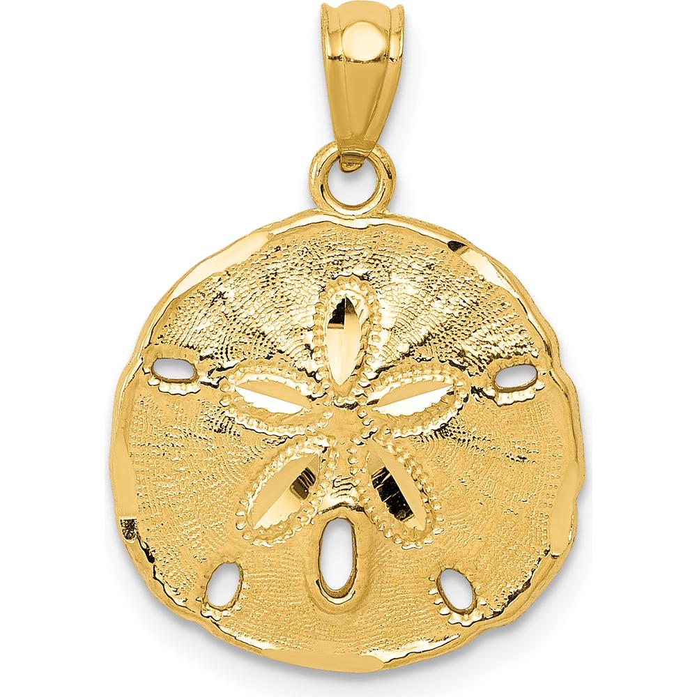 14K Yellow Gold Polished Sand Dollar Pendant - 23mm Length by Oro Pregiato
