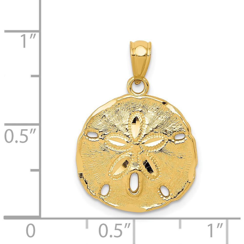 14K Yellow Gold Polished Sand Dollar Pendant - 23mm Length by Oro Pregiato