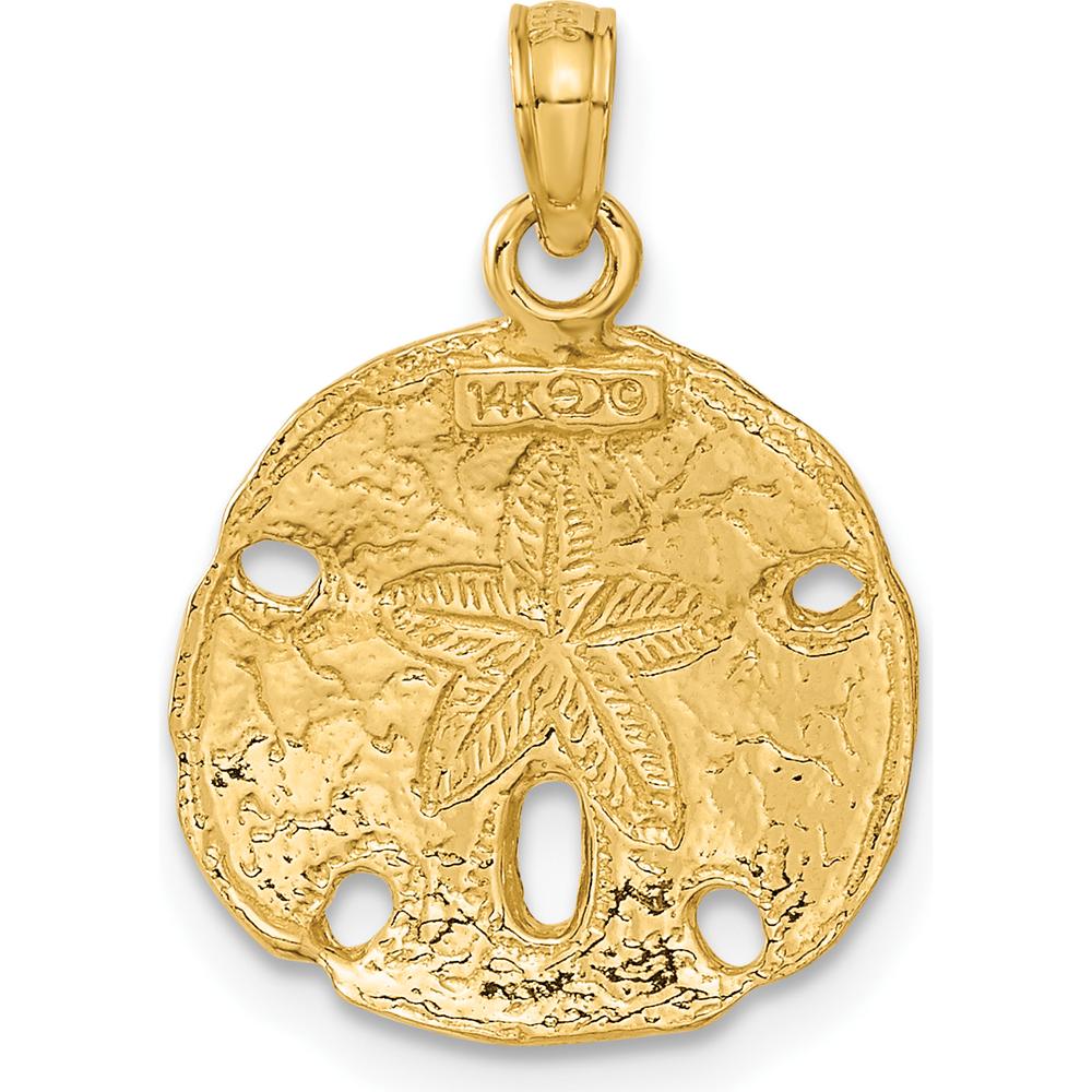 14K Yellow Gold Polished Sand Dollar Pendant - Nature-Inspired Beach Charm - 21mm Total Length by Oro Pregiato