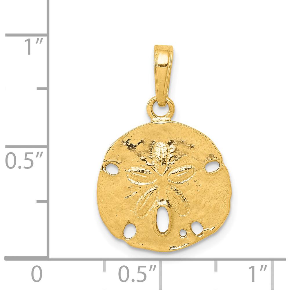 14K Yellow Gold Polished Sand Dollar Pendant - Nature-Inspired Beach Charm - 21mm Total Length by Oro Pregiato