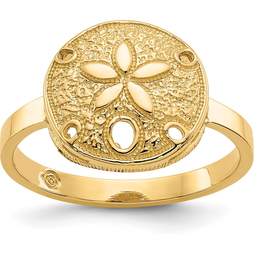 14K Yellow Gold Polished Sand Dollar Ring - 12mm Top Length by Oro Pregiato