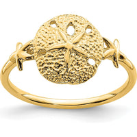 14K Yellow Gold Polished Sand Dollar Ring with Themed Design - Adjustable Size by Oro Pregiato