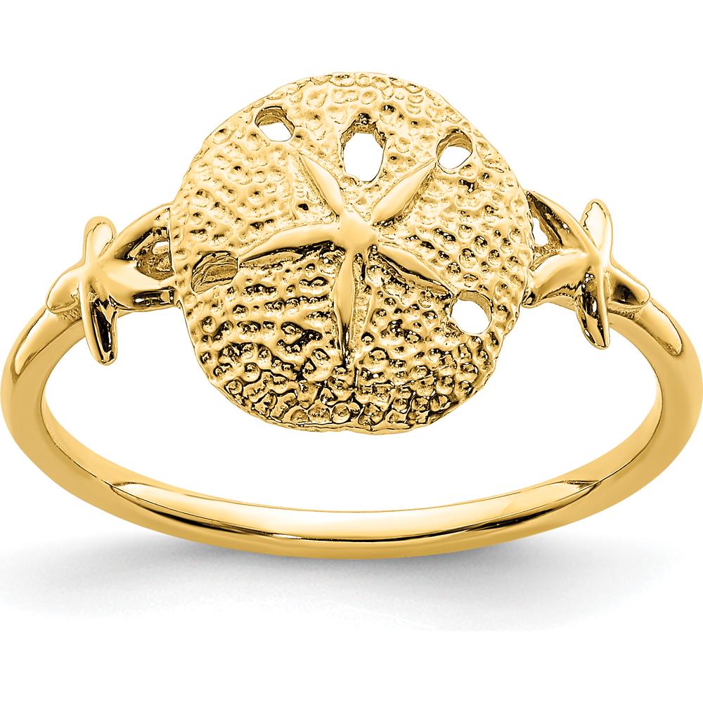 14K Yellow Gold Polished Sand Dollar Ring with Themed Design - Adjustable Size by Oro Pregiato
