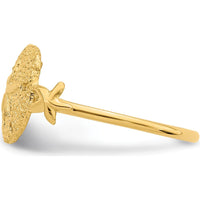 14K Yellow Gold Polished Sand Dollar Ring with Themed Design - Adjustable Size by Oro Pregiato