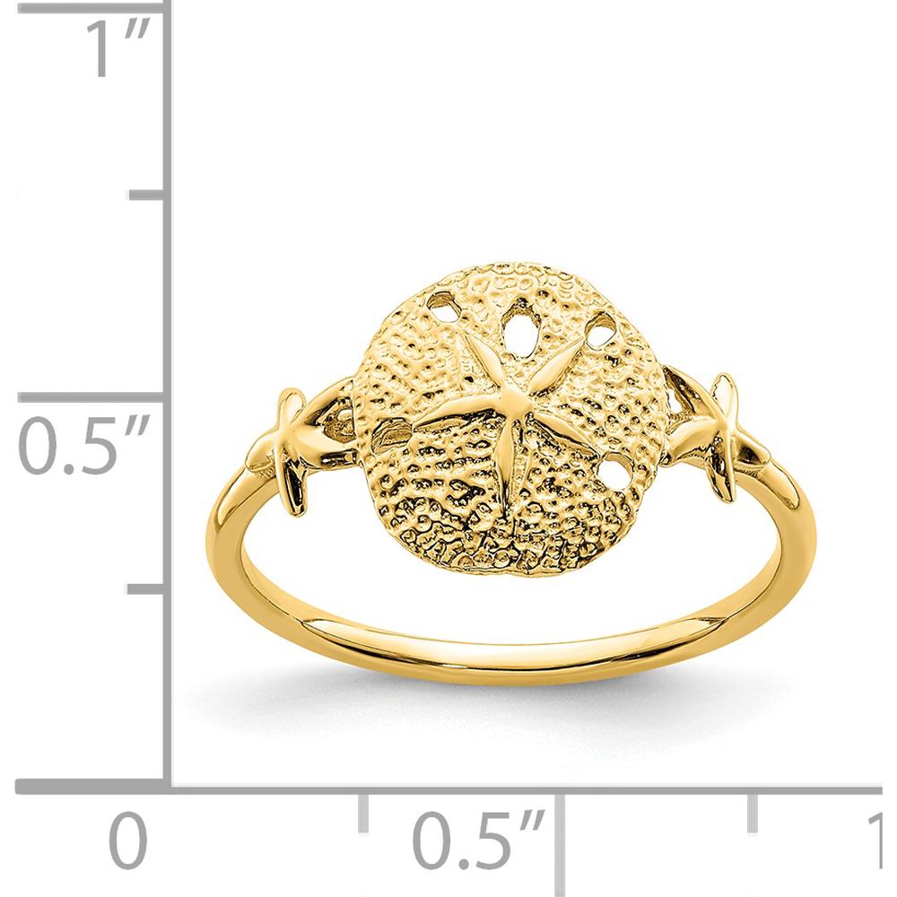 14K Yellow Gold Polished Sand Dollar Ring with Themed Design - Adjustable Size by Oro Pregiato