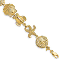14K Yellow Gold Polished Sand Dollar Starfish Turtle Link Bracelet - 7 inches by Oro Pregiato
