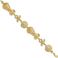 14K Yellow Gold Polished Sand Dollar Starfish Turtle Link Bracelet - 7 inches by Oro Pregiato
