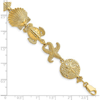 14K Yellow Gold Polished Sand Dollar Starfish Turtle Link Bracelet - 7 inches by Oro Pregiato