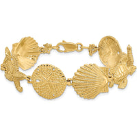 14K Yellow Gold Polished Sand Dollar Starfish Turtle Link Bracelet - 7 inches by Oro Pregiato