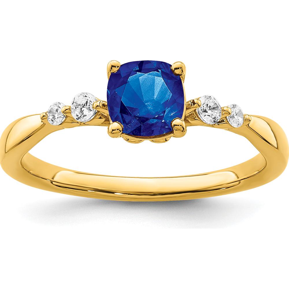 14K Yellow Gold Polished Sapphire and Diamond Ring - 0.55 Carat Sapphire, 0.06 Carat Total Diamond Weight by 0