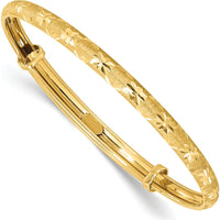 14K Yellow Gold Polished Satin and Diamond-Cut Adjustable Baby Bangle by Oro Pregiato