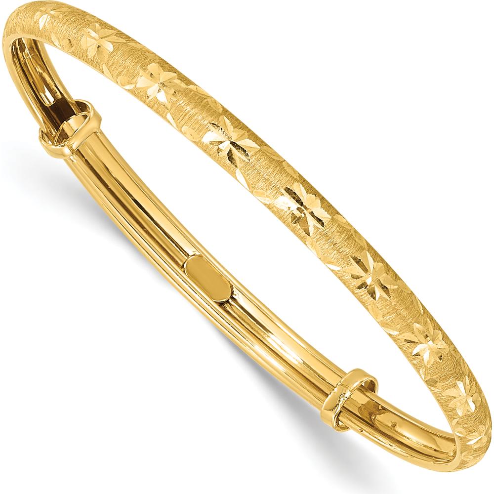 14K Yellow Gold Polished Satin and Diamond-Cut Adjustable Baby Bangle by Oro Pregiato