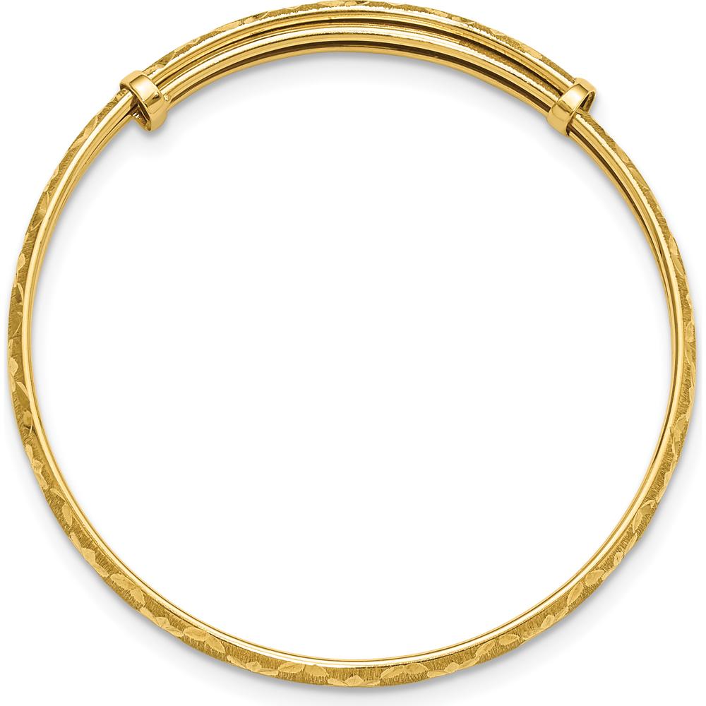 14K Yellow Gold Polished Satin and Diamond-Cut Adjustable Baby Bangle by Oro Pregiato