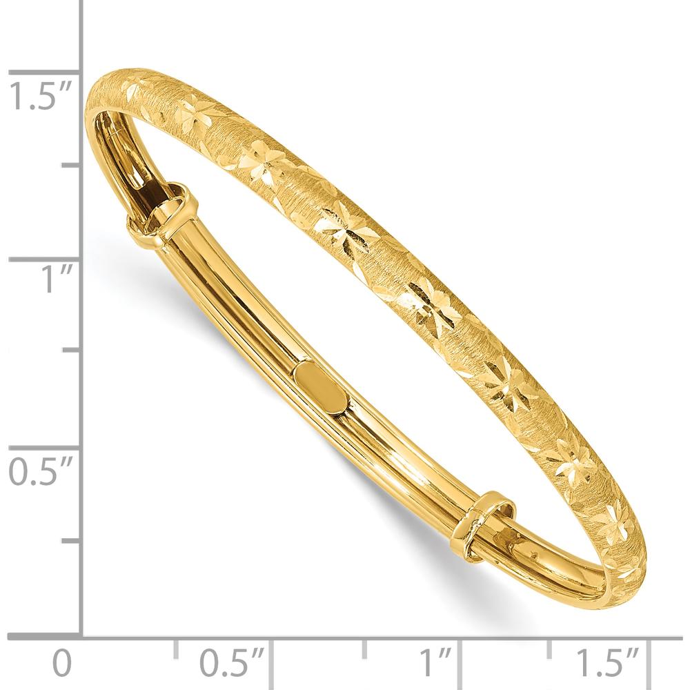 14K Yellow Gold Polished Satin and Diamond-Cut Adjustable Baby Bangle by Oro Pregiato