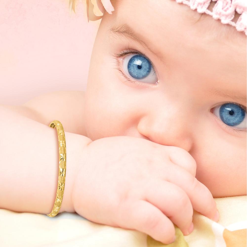 14K Yellow Gold Polished Satin and Diamond-Cut Adjustable Baby Bangle by Oro Pregiato